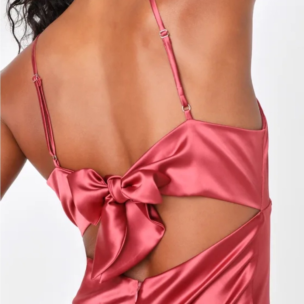 Lulu’s Luxe Moments Rusty Rose Satin Tie-Back Midi Slip Dress